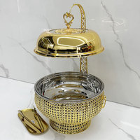 Vaisselle en acier inoxydable martelé doré 10L pour hôtel, couvercle de chauffe-plats suspendu en or de luxe pour la restauration et le service