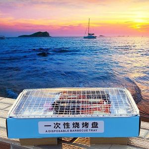 Disposable Portable Barbecue Tray Stainless Steel Rectangular Outdoor Camping Smokeless <b>Grill</b> Blue - Product Image 1