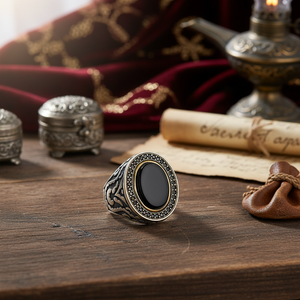 Oval Onyx Stone Tugra Design Ottoman <b>Men's</b> <b>Ring</b> Turkish Handmade Wholesale Authentic <b>Silver</b> <b>Men</b> <b>Ring</b> - Product Image 3