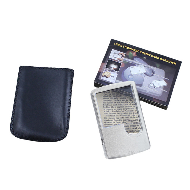 Square Card-Type Reading Magnifying Glass Lightweight Portable ABS Plastic Lens with Sub-Mirror Light Feature