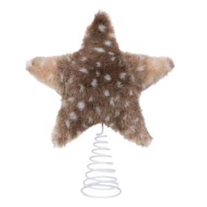 Faux Fur Fawn Spotted Star Christmas Tree <b>Topper</b> Plush 5-Point Xmas Crown Animal Print Decoration Home - Product Image 3