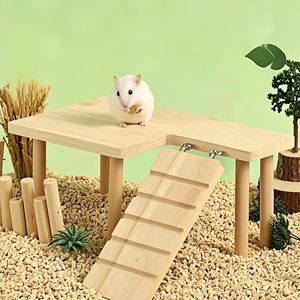 Plataforma de madera natural Feiena para hámster con rampa, juguete y accesorio de escalada para animales pequeños - Product Image 4
