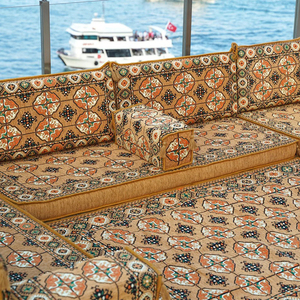 Arabic Majlis Gold Fabric U-Shape Corner Sectional Sofa Set Upholstered <strong>Floor</strong> <strong>Seating</strong> for Apartment and School Use - Product Image 2