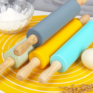 实木擀面杖带硅胶面杖厨房DIY揉面垫套装儿童烘焙工具糕点板 - Product Image 5