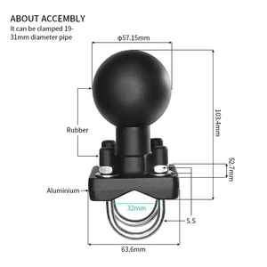 Supports VIN pour appareils électroniques marins de 2,25 pouces avec bras de 13 cm et base à double boulon en U pour rail de 13 mm à 33 mm pour supports Ram - Product Image 4