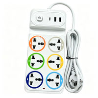 Stop Kontak Grosir Anjehold, 6 Outlet, 2 USB, 1 Type-C, Cincin Warna-warni, Soket Ekstensi Multi Plug untuk Rumah dan Kantor