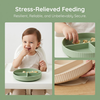 Assiette ronde en silicone pour bébé à 3 compartiments, sans bol, sans BPA, assiette souple pour tout-petits, design simple, facile à transporter