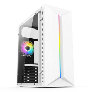Caja de PC ATX Mid Tower Blanca con Ventana Lateral, Puertos USB Frontales, Tira de LED Arcoíris, Caja de Computadora para Juegos - Product Image 1