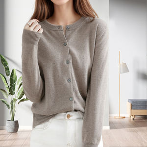 Suéter Cárdigan Elegante para Mujer, Manga Larga, Color Sólido, Cuello Redondo con Botones, a la Moda - Product Image 6