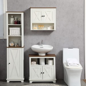Freestanding Farmhouse Bathroom Vanity Cabinet U-Shape Cutout for Plumbing Double X Shutter <strong>Doors</strong> Storage Sink Base Cabinet - Product Image 5