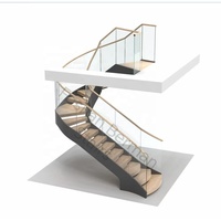 Luxuriöse Holz-Glas-Treppe mit Geschlossenem Treppenstufen-Design für Villen