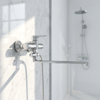 Mitigeur de douche mural en laiton chromé, poignée unique, barre coulissante, cartouche céramique, jet doux, style Mid-Century, garantie 4 ans
