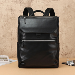 Dujiang Men's Genuine Leather <b>Backpack</b> 20L Large Capacity Business Travel School Bag Solid Color Soft Handle - Product Image 2