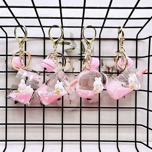 Cartoon Figure Liquid <b>Key</b> <b>Ring</b> Quicksand Drifting Bottle Cute Pink Rabbit <b>Key</b> Chain Into Oil Bag Pendant Mini Bottle Keychain - Product Image 3