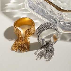 French Style Light Luxury Fashion 18k Gold Stainless Steel Eight Layer Round Bead Tassel <b>Open</b> <b>Ring</b> Party Jewelry Unisex - Product Image 3