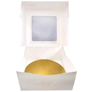Ensemble de 10x10x5 pouces avec tambour à gâteau rond en or de <span class=keywords><strong>10</strong></span> "épaisseur de 1/4" Boîte à gâteau blanche Pop up avec fenêtre - Product Image 4