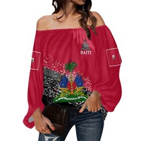Nouveau produit : Blouse en mousseline asymétrique pour femme, motif drapeau d'Haïti, style créateur de mode, haut sexy à manches longues personnalisé, impression à la demande