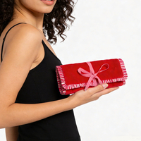 Nuevo Producto, Regalo para el Día de San Valentín, Organizador de Joyas, Bolsa de Viaje Elegante de Terciopelo Rojo con Cordón Rosa