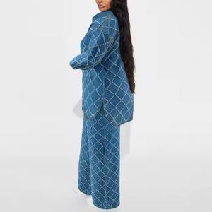 Ensemble de jeans en denim pour femme, haute qualité à prix abordable, avec chemise décontractée, effet délavé à l'acide et gravure laser - Product Image 2