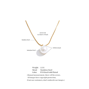 JINYOU 1529 Elegante Collana con Catena Sottile in Acciaio Inossidabile, Gioiello con Perle Simulate Rotonde, Accessorio di Moda - Product Image 6