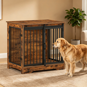 Elegante Tavolino in Legno per Cani con Doppie Porte Scorrevoli e Chiusure Sicure per Cani di Piccola, Media e Grande Taglia, Ideale per l'Arredamento Domestico - Product Image 1