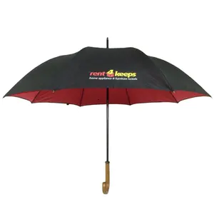 OEM acceptable 27 inch double layer custom classic wooden handle straight umbrella with logo print