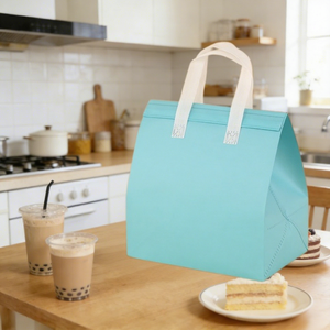 Sacs isothermes décontractés de luxe en PP non tissé, écologiques, avec fermeture éclair auto-scellante pour la restauration et le bubble tea - Product Image 1