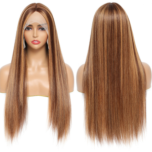 Parrucca Lunga con Frontale in Pizzo 13x4 |   Capelli Umani Grezzi Lisci |   Pizzo Svizzero & Colore 4/27 <span class=keywords><strong>Biondo</strong></span> Miele - Product Image 5