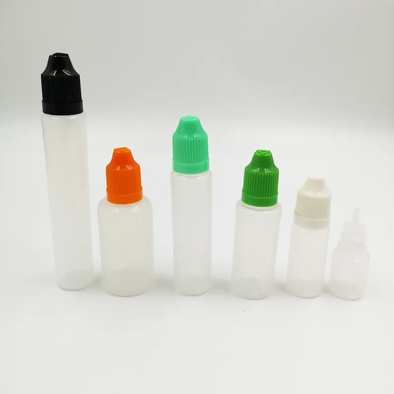 Toptan plastik göz damlası şişeleri küçük şişeler 15ml 20ml 30 Ml Pet sıvı damlalık şişeler ile renkli çocuklardan uzak kap