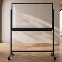 Tableau blanc mobile en verre trempé avec cadre en alliage d'aluminium sur roulettes, surface d'écriture transparente de 4 mm sans effets fantômes avec plateau