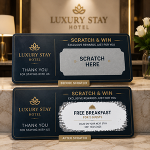 Tarjetas Rasca y Gana de Alta Calidad para Hoteles, Elegantes en Azul Marino y Dorado, Servicio de Impresión Personalizada, Tarjetas de Promoción - Product Image 2