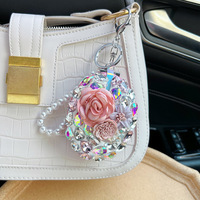 Miroir de poche en verre cristal porte-clés, fini, portable, breloque pour trousse de maquillage, cadeau, emballé individuellement, sourcing pour livestream, Yiwu