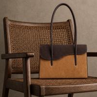 Sac à main à rabat en daim marron et caramel avec bord ondulé asymétrique, élégant, chic, de luxe, pour femme, usage quotidien, personnalisable OEM