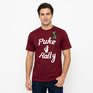 เสื้อยืดแขนสั้นผู้ชายสีน้ำตาลแดง Puke Rally ทรงปกติ คอกลม พิมพ์ลายสไตล์ลำลอง - Product Image 2