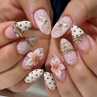 Faux Ongles à Presser en Gros, 30 Pièces, Style Baroque de Luxe, Strass Floraux 3D, Personnalisables, Réutilisables, Style Ins, avec Colle, Kits de Pointes en ABS, Vente Directe Usine
