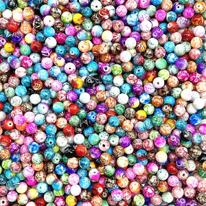 Perles de verre rondes colorées à trou traversant en vrac pour la fabrication de bijoux et d'objets artisanaux DIY, style lampwork en cristal - Product Image 1