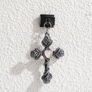 Bracelets à breloques italiennes en acier inoxydable noir avec croix et diamants, bijoux de mode - Product Image 2