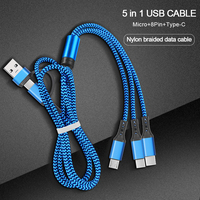 Câble de charge multi-têtes USB 5 en 1, 2 en 3, câble de téléphone multifonction universel en nylon tressé à charge rapide USB Type C
