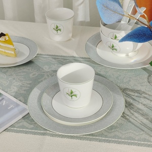 Best Selling European Style 10pcs Eco-Friendly Lily of the Valley <b>Dinnerware</b> <b>Set</b> Green Bone China for Giveaways - Product Image 5