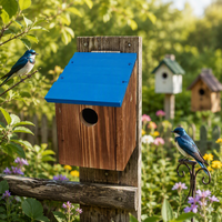 Rumah Burung Cedar Bluebird untuk Sarang di Luar Ruangan, Perlindungan dari Pemangsa, Desain Berventilasi & Panel Pembersihan Mudah, Kayu Alami