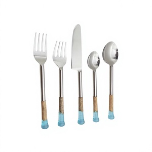 Party Resin & Wood Handle Stainless Steel Silver Plated 5-Piece Flatware Cutlery Set - Product Image 1