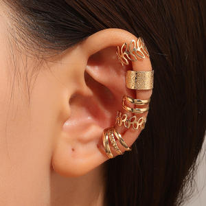 Trendy Vintage Geometry C-Shaped Ear Clip Juego de cinco piezas <span class=keywords><strong>sin</strong></span> agujeros para los oídos <span class=keywords><strong>Pendientes</strong></span> de hoja hueca multicapa para <span class=keywords><strong>mujer</strong></span> - Product Image 2