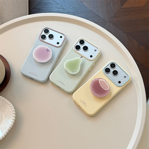 Summer IMD Fruits holder Phone case for Apple Phone 17 16 15 Pro Max <b>Stand</b> Rainbow Lemon gradient Peach Laser back Cover girls - Product Image 3