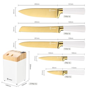 5-teiliges Kochmesser-Set aus <span class=keywords><strong>Gold</strong></span>-Edelstahl für die Küche mit beschichteten Griffen & Holzblock - Product Image 2