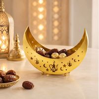 Plateau décoratif en métal doré de luxe en forme de croissant de lune pour la décoration de table de l'Aïd, cadeau islamique