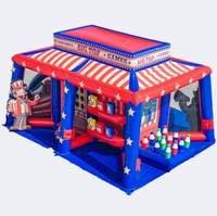 Structure gonflable de carnaval ultime 6-en-1, stand de jeu de carnaval multi-activités, maison de jeu de cirque gonflable PT Popcorn's Big Top Games