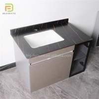 Meuble de salle de bain mural en contreplaqué, vente en gros d'usine, ensemble de meuble-lavabo personnalisé pour hôtel avec lavabo intégré en pierre.