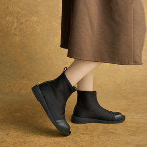 รองเท้าบูทส้นเตี้ยหนังแท้สไตล์อังกฤษ ดีไซน์บล็อกสีสันสดใส รุ่นใหม่สำหรับฤดูใบไม้ร่วงและฤดูหนาว - Product Image 4