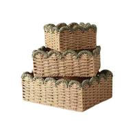Panier de rangement multifonction en corde de papier fait main, lot de 3, bords ondulés, bacs organisateurs rectangulaires, boîtes de rangement décoratives, Shandong