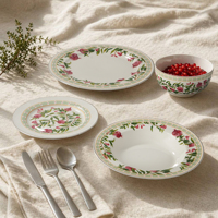 Ensemble de vaisselle en céramique et porcelaine de luxe écologique portable de 24 pièces avec bordure métallique plaquée or